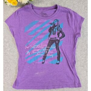 Vintage Y2K 2000s Purple Hannah Montana Graphic Babydoll TShirt Size M 10/12
